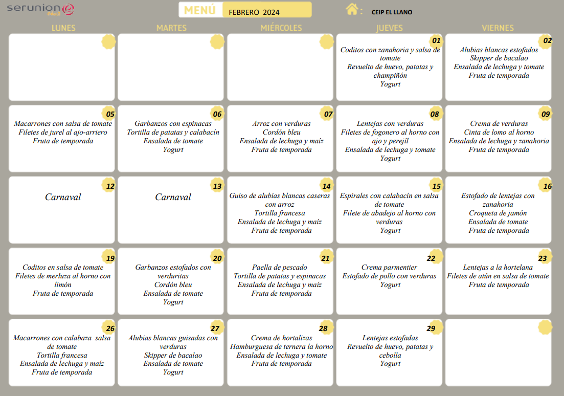 menu febrero
